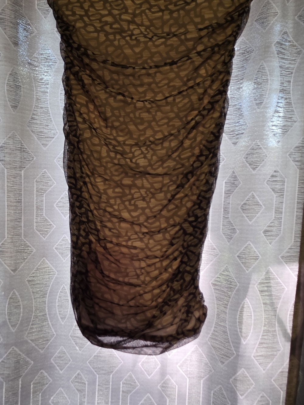 Sheer Ruched Brown Patterned Midi Skirt - Picture 1 of 3